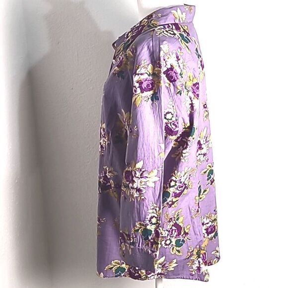 Chadwicks Purple Buttondown Blouse with Purple & Gold Flowers,  Size 18 - Picture 5 of 8